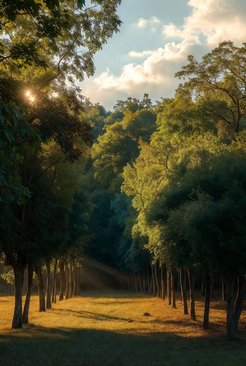 Golden hour forest path